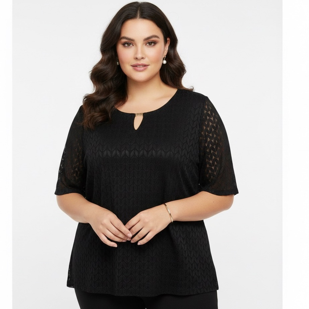 East 5th Black Textured Women Lace Top